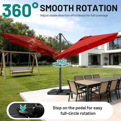 10x10 Cantilever Patio Umbrella Red Heavy Duty Crank