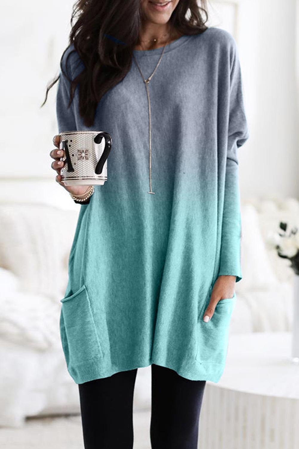 Gray color block long top with side pockets, designed for bath and beauty, by Harlequin Daisy.