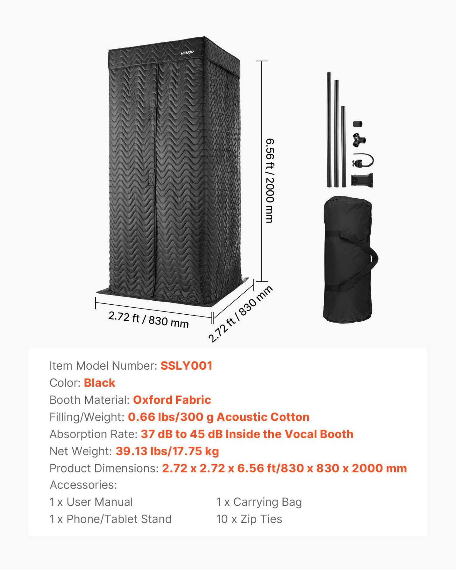 Start2Finish VEVOR 6.56 ft portable vocal recording booth with travel bag, ideal for voiceovers and musical instrument recordings