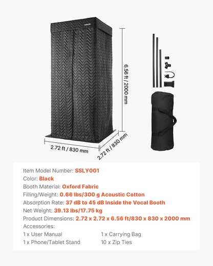 Start2Finish VEVOR 6.56 ft portable vocal recording booth with travel bag, ideal for voiceovers and musical instrument recordings