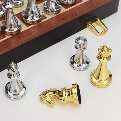 Elegant Taupe Gaia high-end international chess set with intricately carved pieces, showcasing luxury craftsmanship.