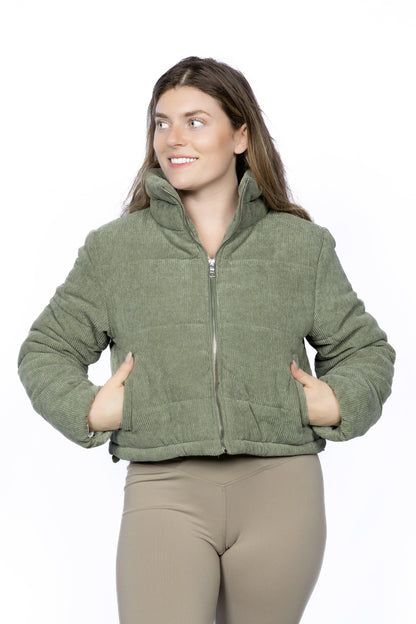 Burgundy Perses pet corduroy zip-up puffer jacket, cozy and stylish for dogs, featuring a soft corduroy texture and warm insulation.