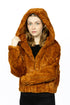 Pets wearing Burgundy Perses hooded faux fur jacket, cozy and stylish pet outerwear with a plush fur-lined hood