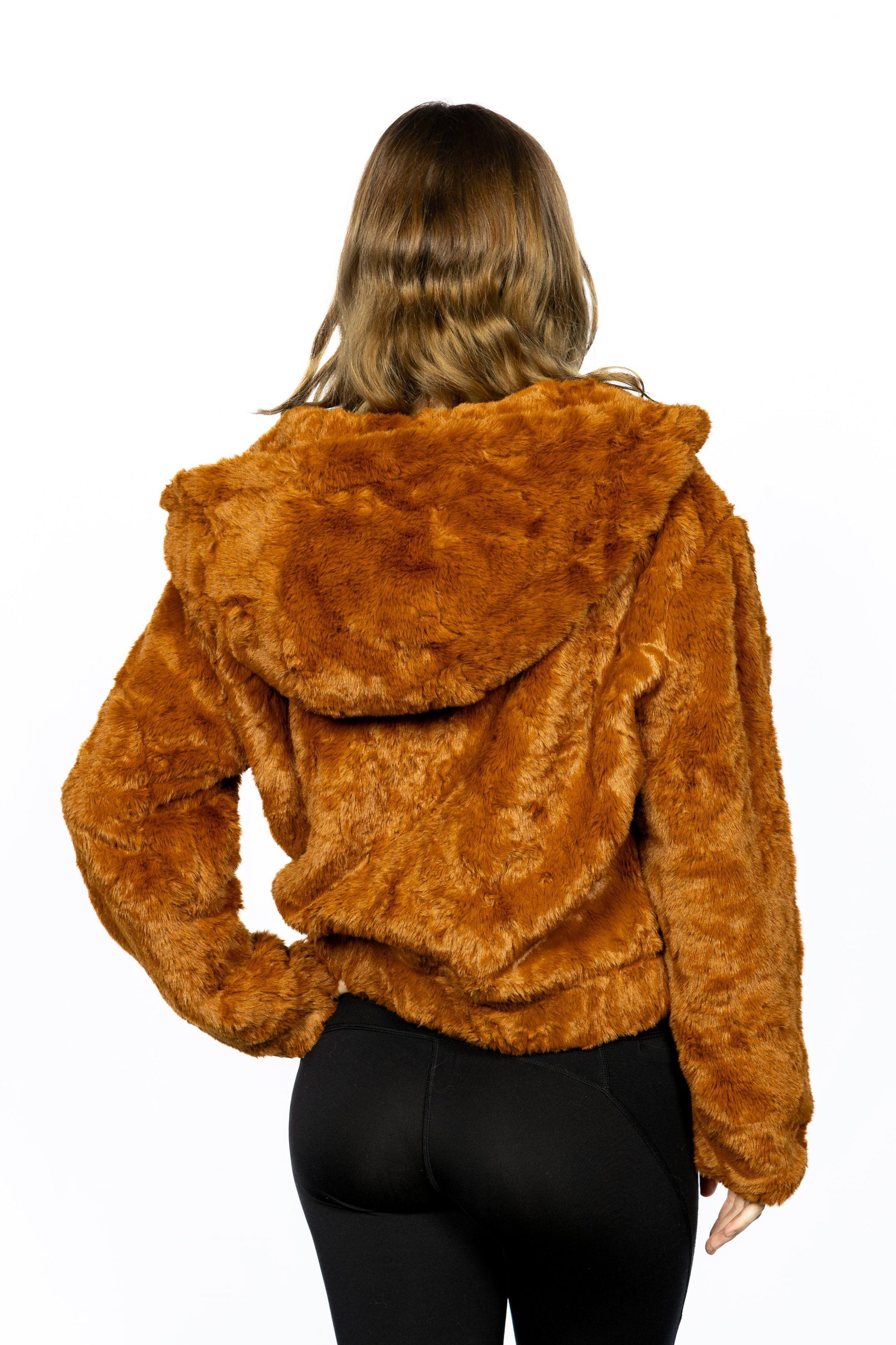 Pets hooded faux fur jacket by Burgundy Perses, showcasing a cozy, stylish pet outerwear with a hood and plush faux fur material.