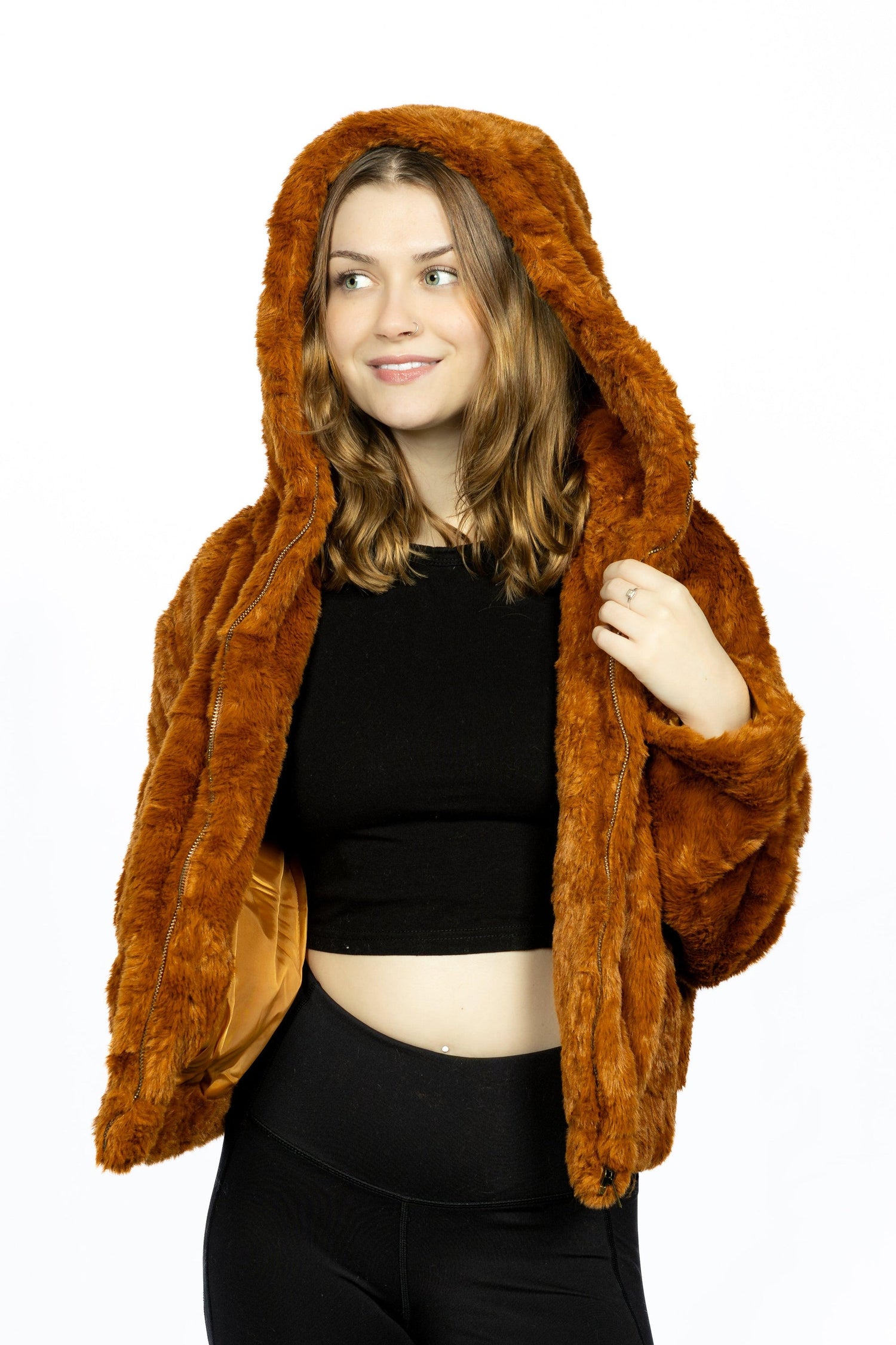 Pets burgundy Perses hooded faux fur jacket with a cozy hood and plush fur lining, designed for pet comfort and style.