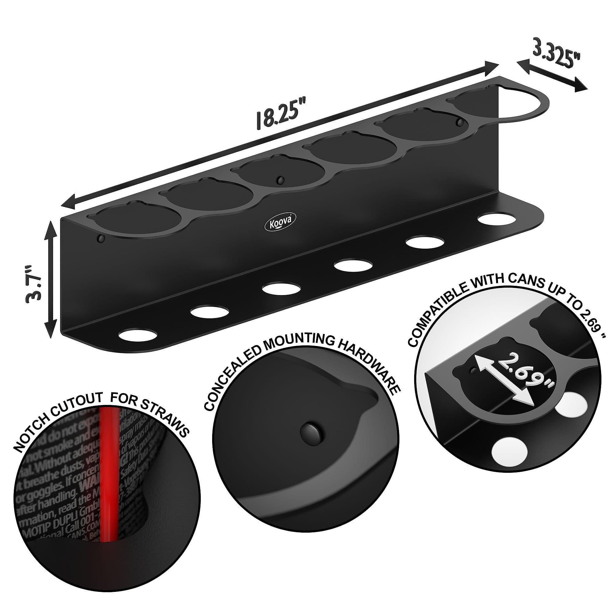Crimson Astraeus aerosol spray can holder for 6 cans, compact organization accessory with six spray cans displayed.