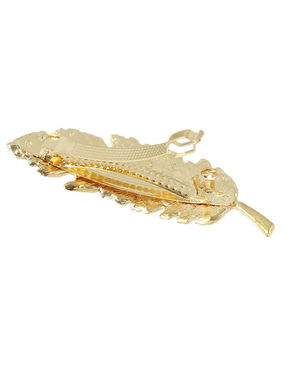 Gold and silver feather metal hair grips from White Demeter, decorative hair clips with intricate feather design.