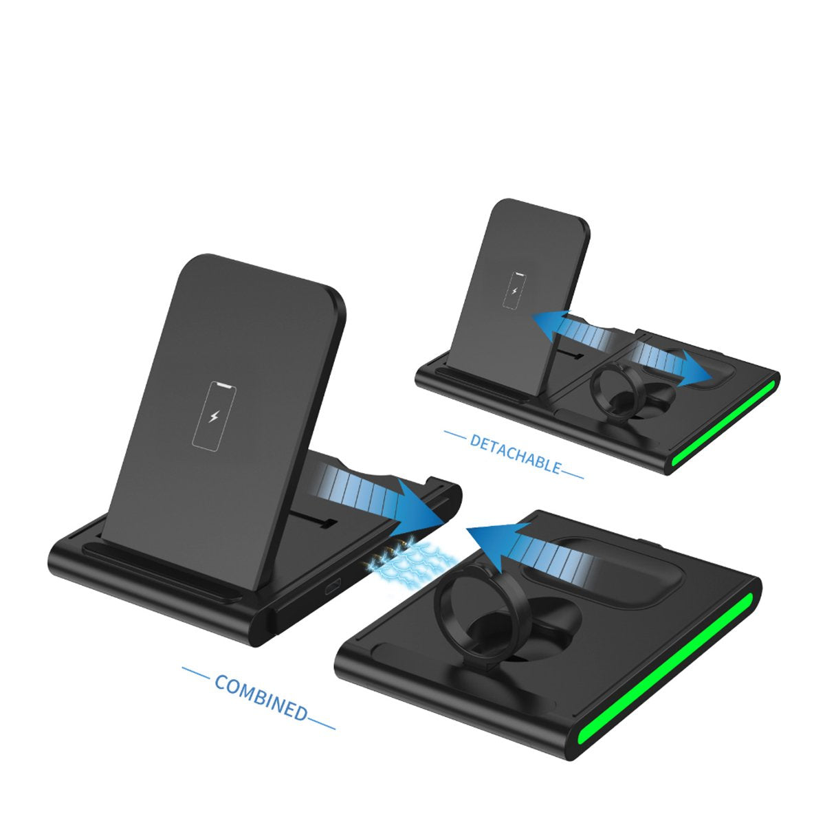 Salmon Lucky Magnetic Power Tiles 4-in-1 wireless charging station with multiple charging pads and sleek black design.