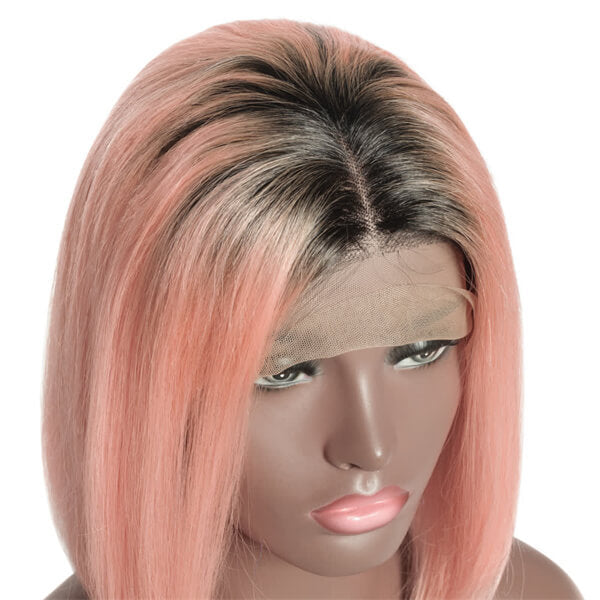 Vibrant pink lace front wig with 13x4 parting from Elite Crown Hair, showcasing custom-colored human hair and natural waves.