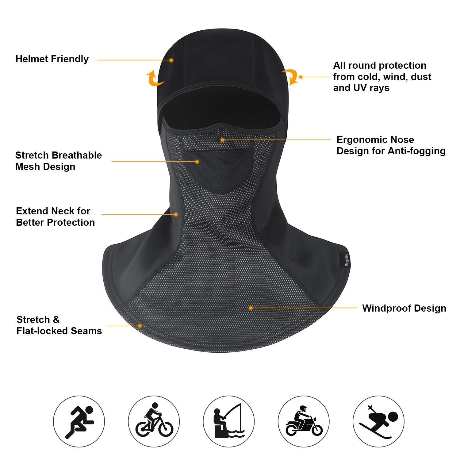 Indigo Eurybia ski mask balaclava for cold weather sports, black thermal face cover with eye opening for outdoor winter activities.