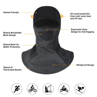 Indigo Eurybia ski mask balaclava for cold weather sports, black thermal face cover with eye opening for outdoor winter activities.