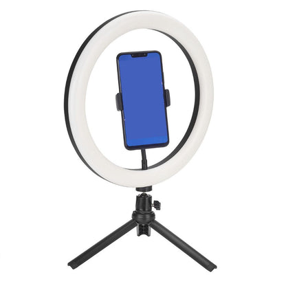 Yellow Pandora 10-inch LED ring light with phone tripod stand, ideal for mobile and laptop photography or streaming setups.
