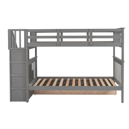 Sangria Beech twin-over-twin bunk bed with three storage drawers, sturdy wooden furniture for bedrooms or dorms