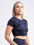 Black Lavender JupiterGear short-sleeve crop top, activewear for women, shown in a stylish black design with a fitted cut.