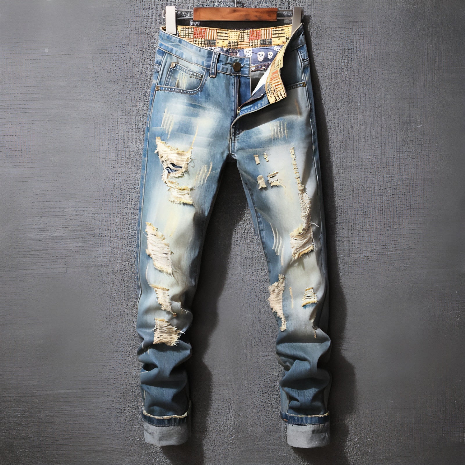 Carmine Juneberry UrbanRip Hong Kong Style Ripped Jeans pants with distressed details and frayed hems, casual streetwear look.