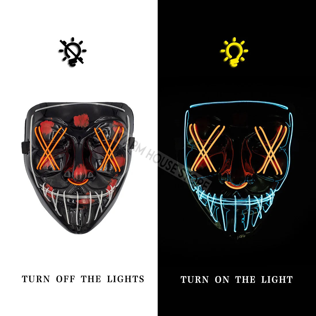 White Eucalyptus Halloween LED mask for pets, featuring a spooky light-up design with adjustable straps for comfortable wear.