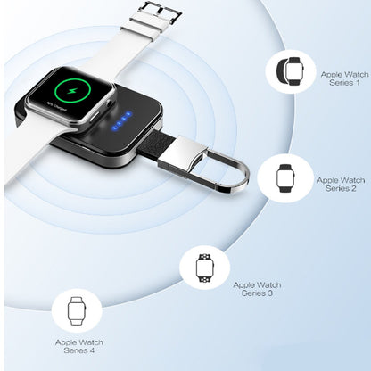 Salmon Lucky Apple Watch wireless charger power bank on key chain, portable tech accessory with compact design.