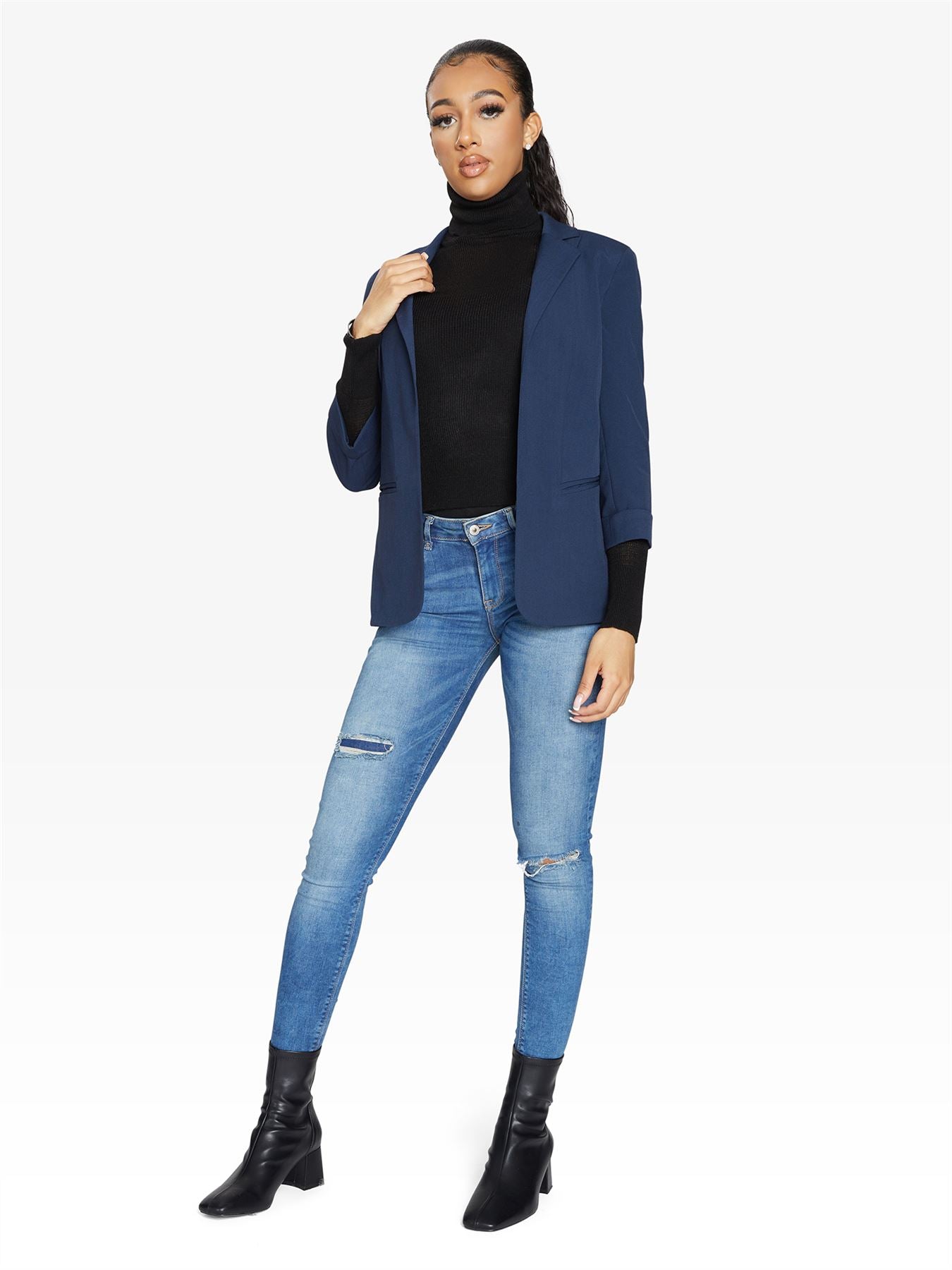 Rose Eleusis Edge To Edge Blazer, tailored jacket with sleek design, featuring a fitted silhouette and classic lapel details.