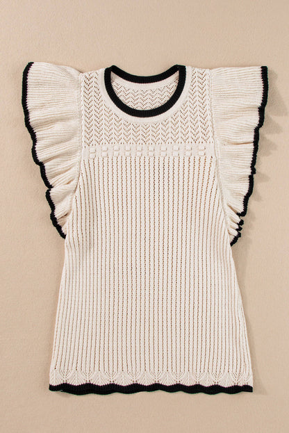 Apricot crochet eyelet flounce tank top from Carmine Juneberry, featuring delicate eyelet details and a flowing silhouette.