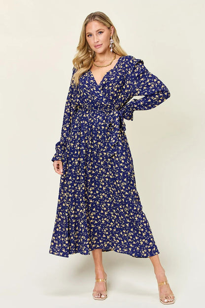 Pear Daisy double take full size tie-back flounce sleeve dress for home and garden, featuring a stylish, flowy design with flounce sleeves.