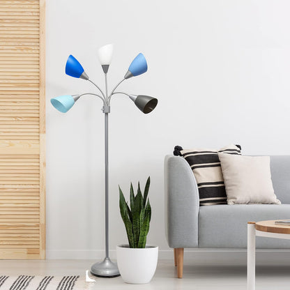 67 Inch Adjustable SilverFinish Floor Lamp Goosenecks