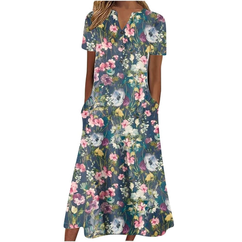 Women’s Summer Midi Dress by Carmine Juneberry, casual light dress with pockets, perfect for warm weather and everyday wear.