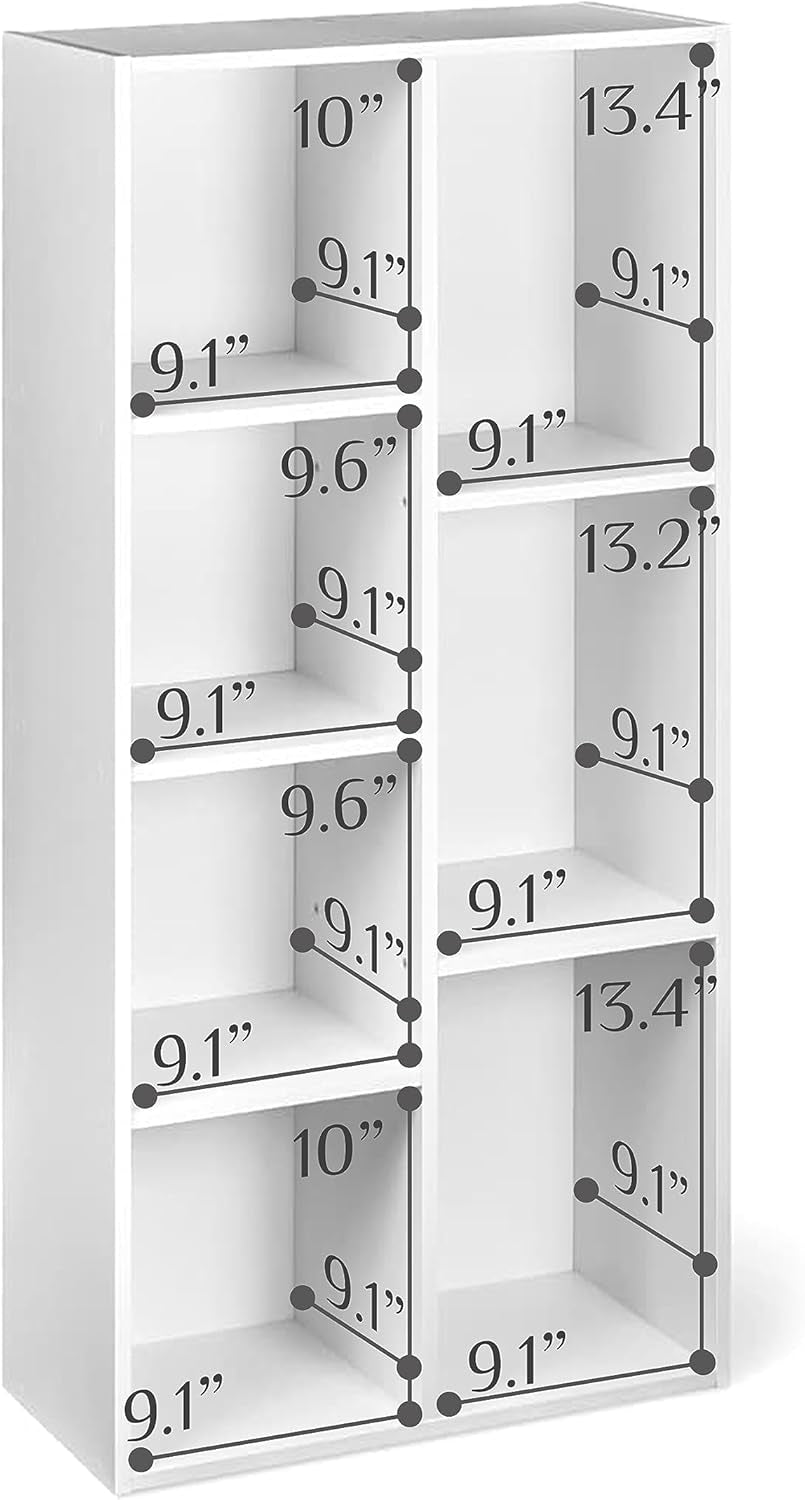 White Peach Maple 7-cube organizer bookcase with storage shelves, ideal for home or office organization and decor.