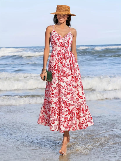 Printed spaghetti strap midi dress by Pear Daisy, featuring a stylish, lightweight design perfect for casual summer wear.