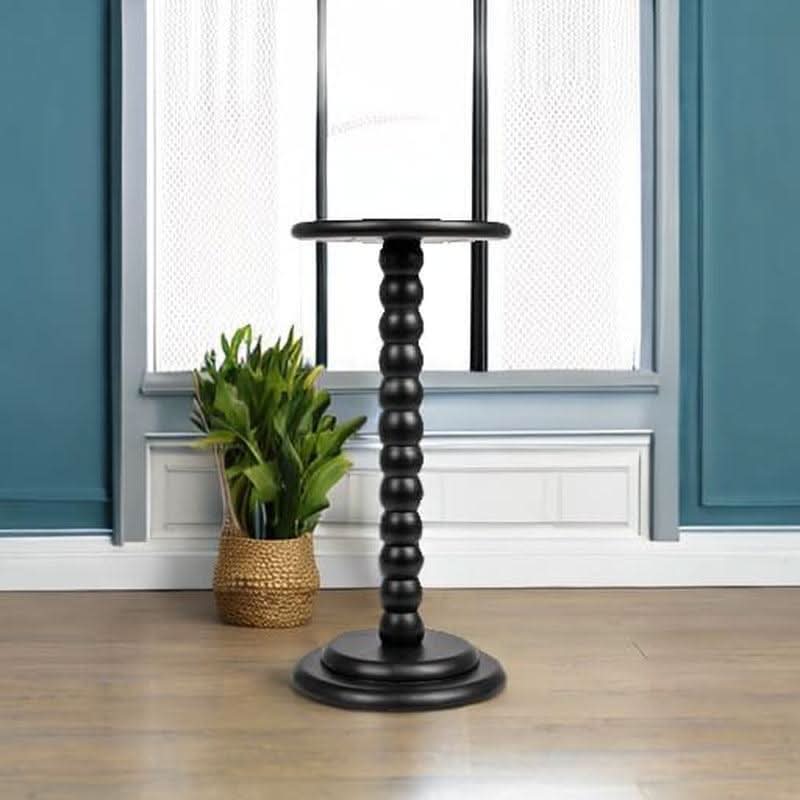 Charcoal Black Round Solid Walnut Pedestal End Table