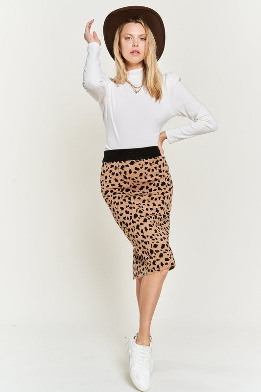Jade Icarus animal print sweater skirt for women, stylish and cozy with bold animal pattern, perfect for casual wear.