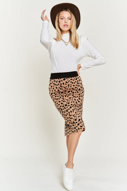 Jade Icarus animal print sweater skirt for women, stylish and cozy with bold animal pattern, perfect for casual wear.