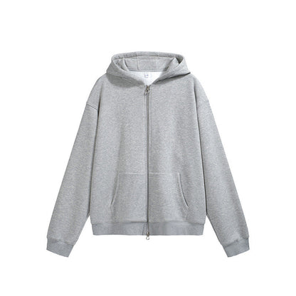 Carmine Juneberry flame single-layer fleece-lined hooded jacket in solid color, showing the cozy fleece interior and hooded design.
