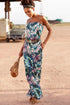 Green Bohemian Bandeau Print Maxi Dress for women by Lavender Pallas, featuring a flowing maxi length and vibrant boho print.