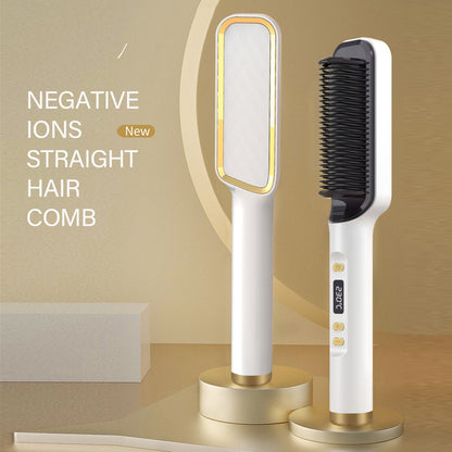 Maroon Asteria electric hair straightener brush hot comb with anti-scalding design, showcasing heated bristles for smooth, styled hair.
