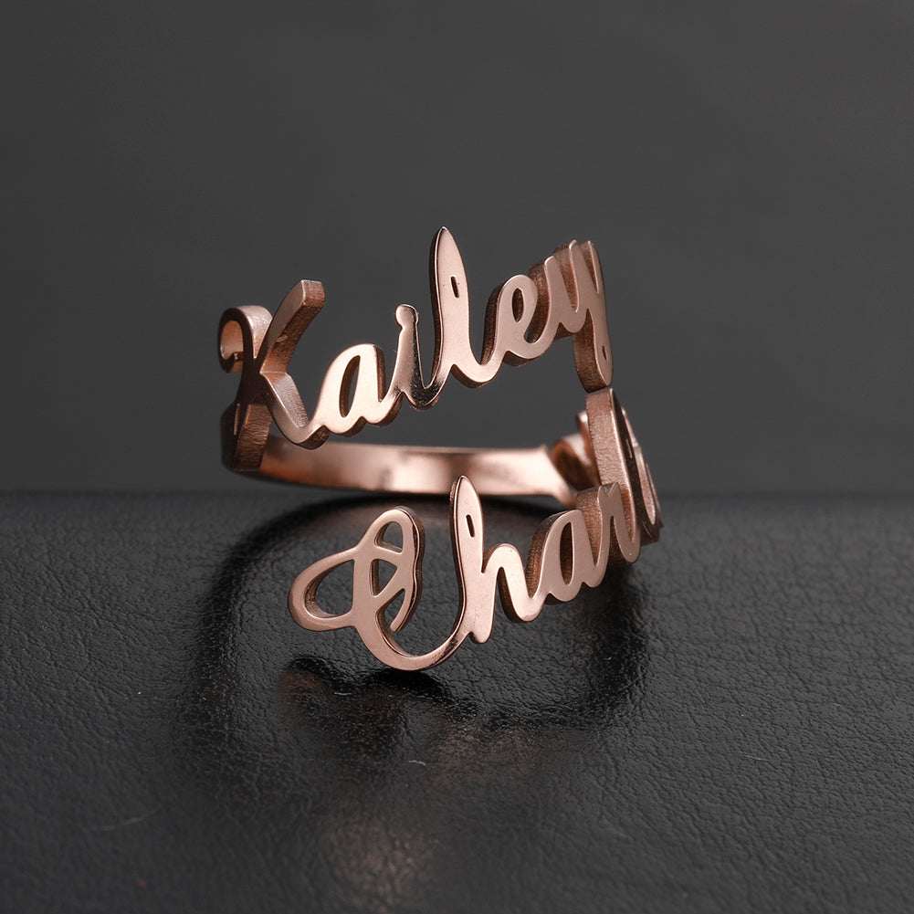 Pink Lucky Name Ring, personalized jewelry with custom engraved name, featuring a sleek silver band and elegant design.