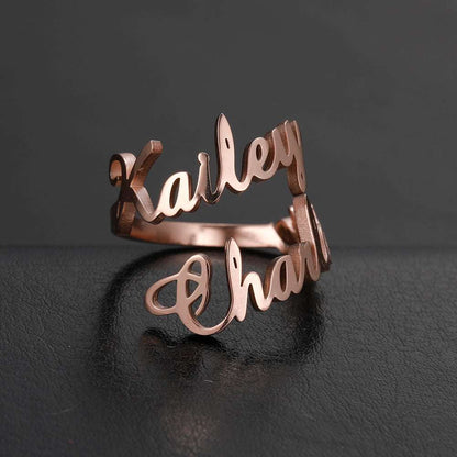 Pink Lucky Name Ring, personalized jewelry with custom engraved name, featuring a sleek silver band and elegant design.