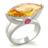 Rhodium brass ring with champagne-colored AAA grade cubic zirconia, designed by Turquoise Tiger in jewelry and watches.