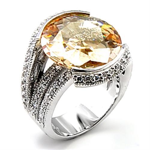 Rhodium brass ring with AAA grade champagne CZ gemstone, jewelry and watch accessory by Turquoise Tiger.