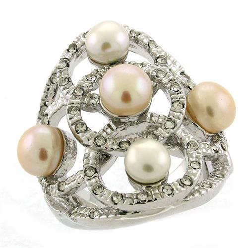 Rhodium brass ring with multi-color semi-precious pearl, jewelry and watch accessory from Turquoise Tiger.