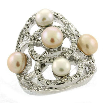 Rhodium brass ring with multi-color semi-precious pearl, jewelry and watch accessory from Turquoise Tiger.