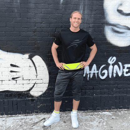 Black Lavender water-resistant sport waist pack with reflective strip, ideal for running and outdoor activities.