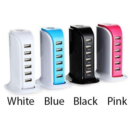 Salmon Lucky Smart Power 6 USB colorful tower for desk use, featuring multiple USB ports and a vibrant design for home or office.