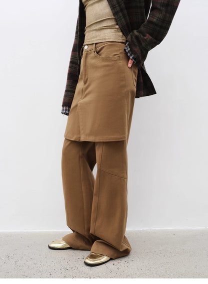 Brown Coeus Culotte Declaration retro split design twill jacket with faux two-piece style, brushed finish, and casual coat look.