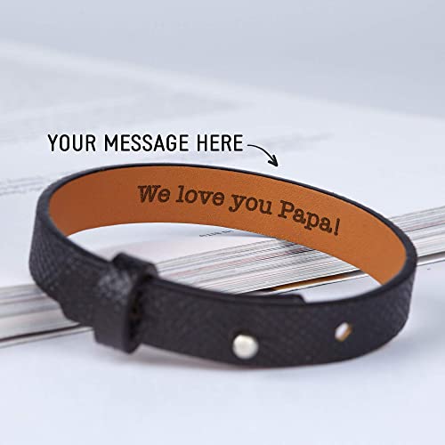 Leather hidden message bracelet for men by Green Millie, featuring a subtle design with a secret message inside.