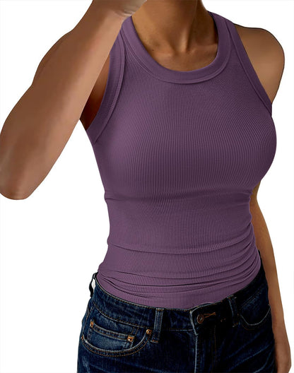 GKBK Womens Tank Tops High Neck Sleeveless Ribbed Tank Casual Basic Thick Strap Slim Fitted Racerback Shirts