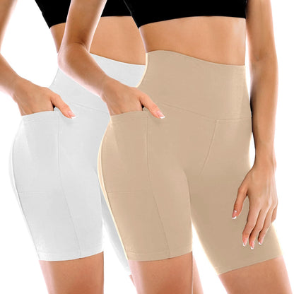 Leafigure 2 Pack Womens Biker Shorts with Pockets 6" | High Waisted, Tummy Control, Running, Gym, Workout, Yoga Shorts