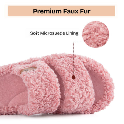 EverFoams Womens Fuzzy Open-toe Slippers Memory Foam Indoor House Shoes | machine-washable,gifts,memory foam,anti-slip sole,lightweight,indoor and outdoor,cozy