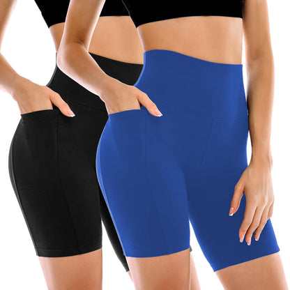 Leafigure 2 Pack Womens Biker Shorts with Pockets 6" | High Waisted, Tummy Control, Running, Gym, Workout, Yoga Shorts