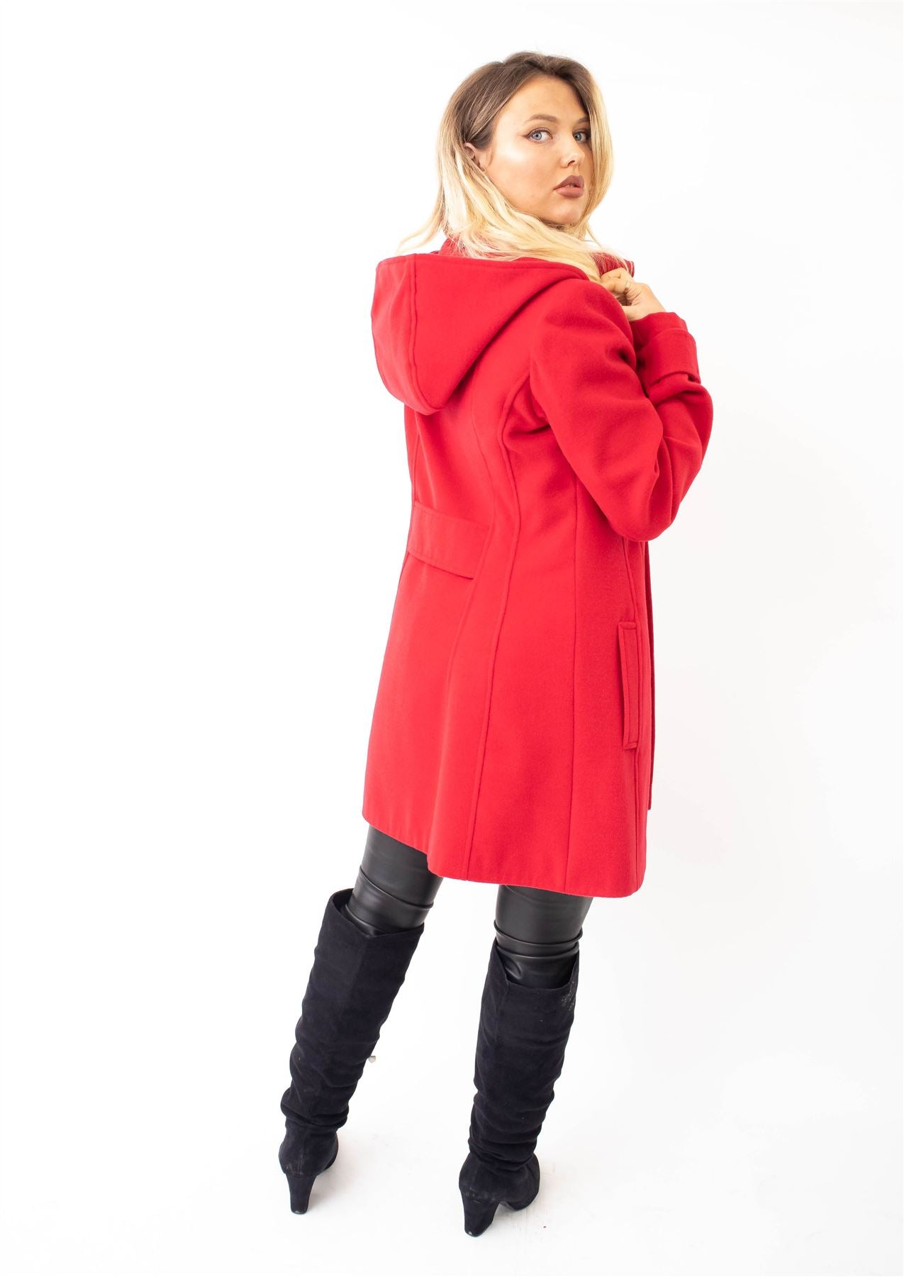 Rose Eleusis wool feel double-breasted hooded coat, stylish jacket with front buttons and a cozy hood, perfect for cold weather.