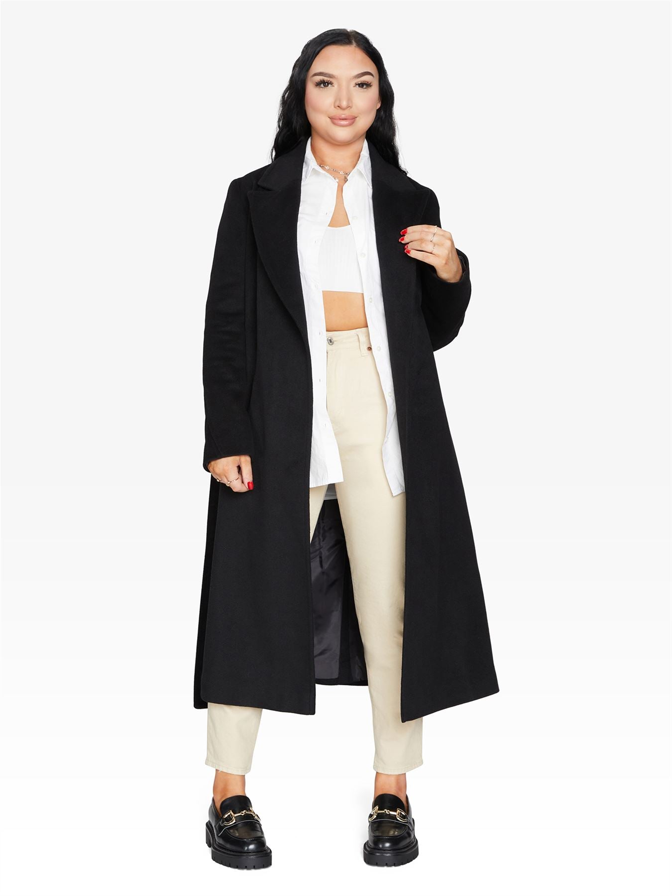 Rose Eleusis belted longline duster coat, stylish jacket with a belt and open front, perfect for layering in 2024.